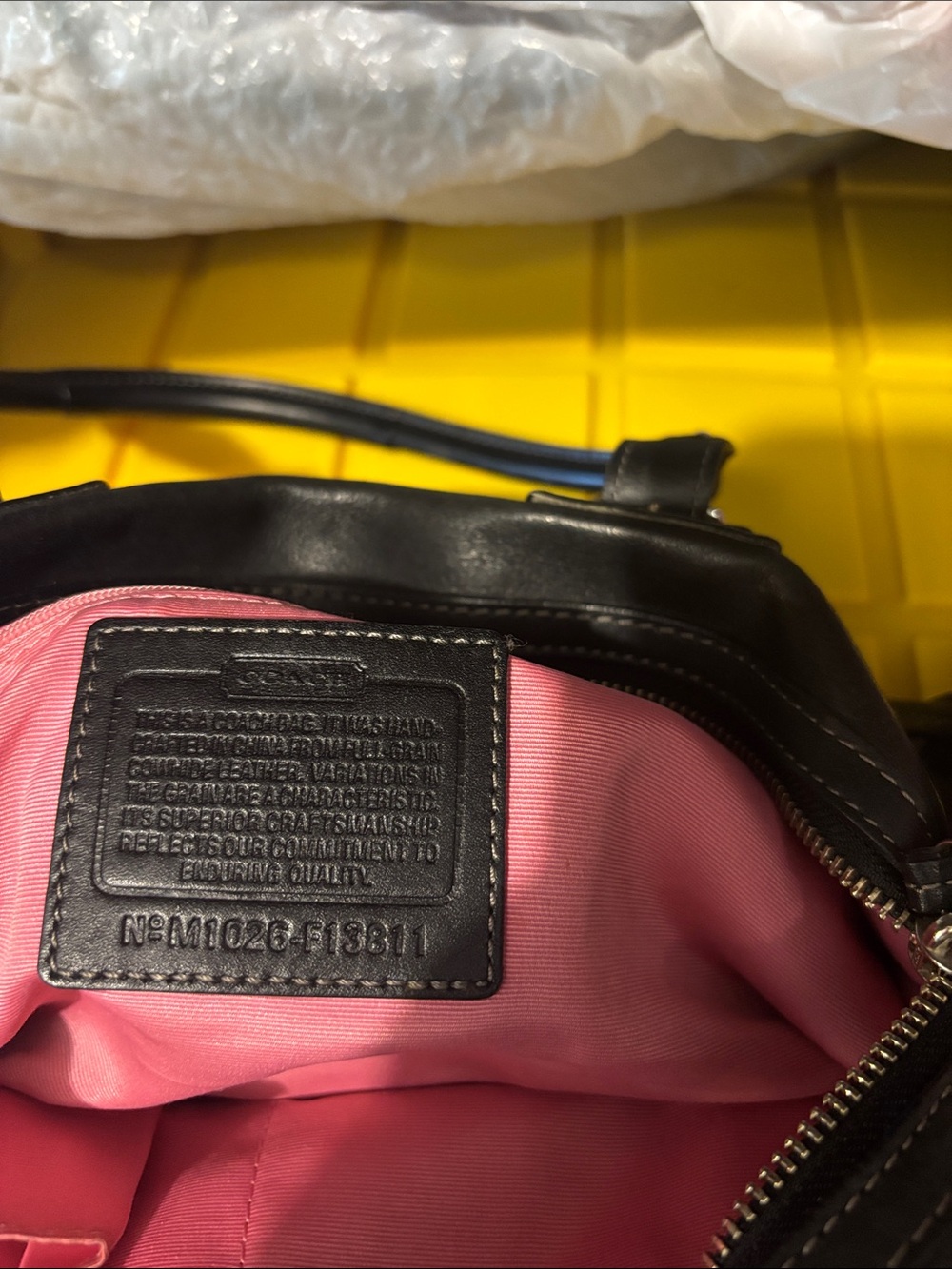 Coach Black Leather Women's Bag with Pink Pom Pom- shoulder or cross body - Picture 4 of 4